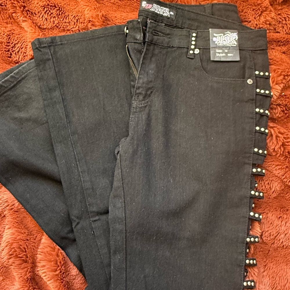 Biker Design Sturgis collection Black Flare Jeans with Stud Accents